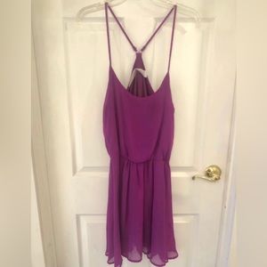Size L bright purple silky dress with spaghetti straps by Mimi Chica